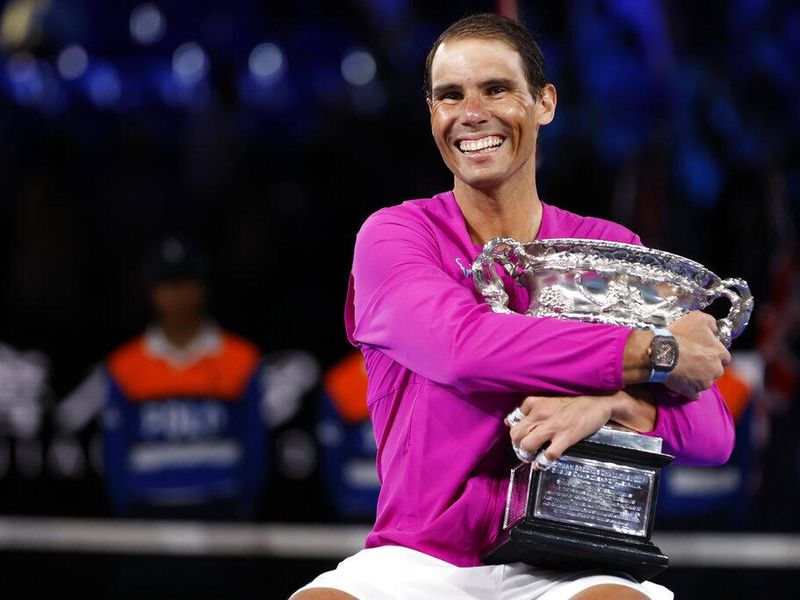 Rafael Nadal with 2022 Australian Open trophy