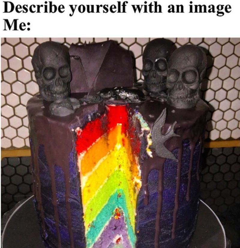 Rainbow Halloween cake meme