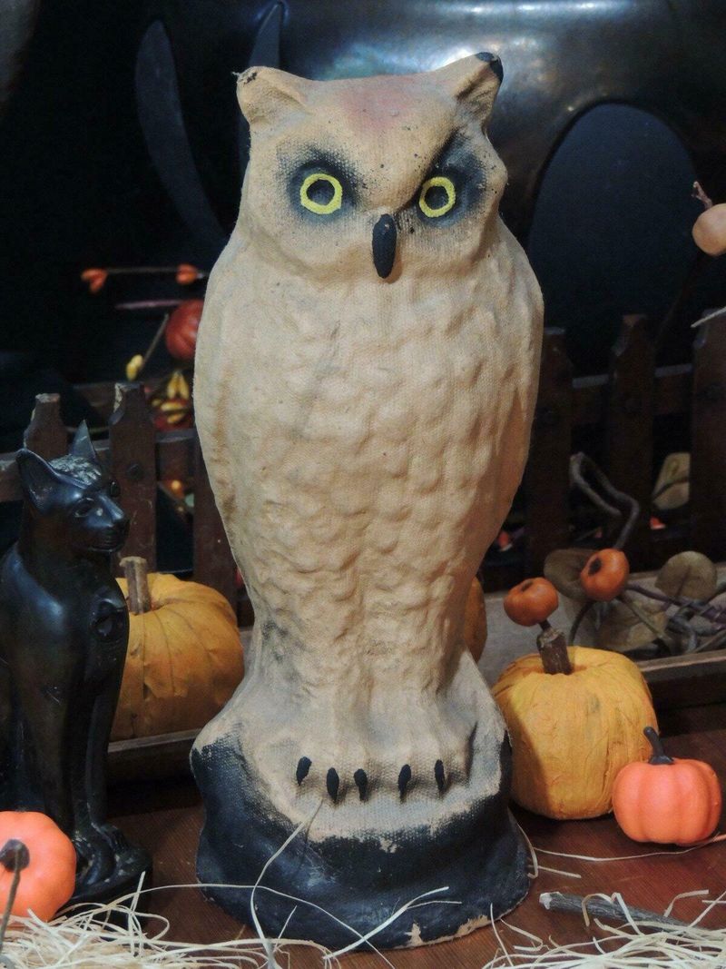 Rare Paper Mache Owl Halloween Decor
