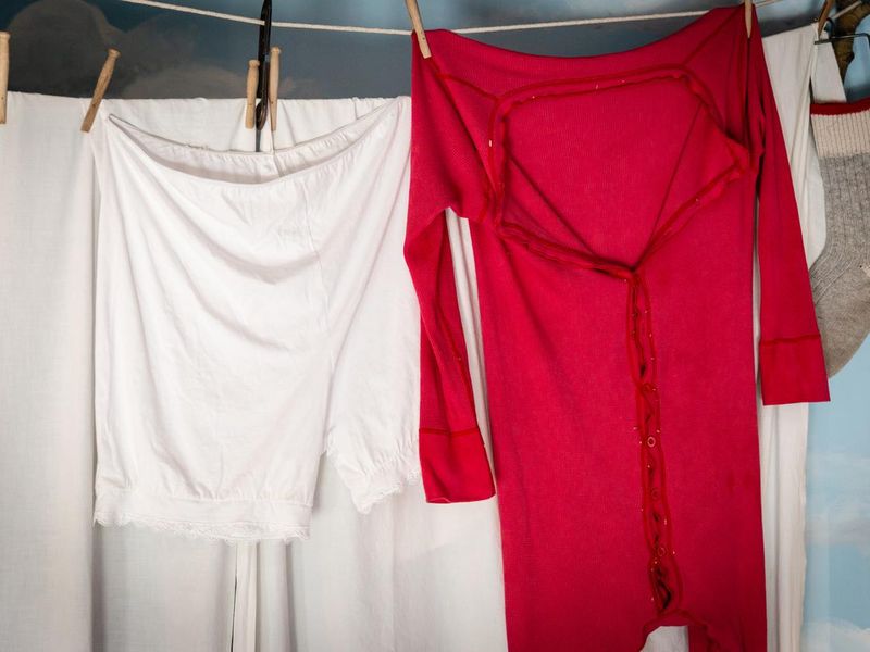 red long johns hanging on the line