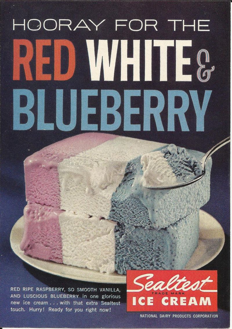 Red raspberry, white vanilla and blueberry ice cream