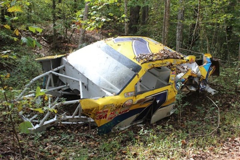 Regan Smith's crashed Chevrolet Camaro