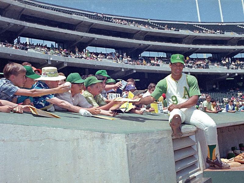 Reggie Jackson with fans at the Oakland Coliseum in 1969