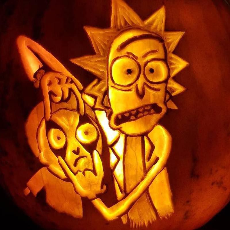 Rick and Morty jack-o'-lantern face