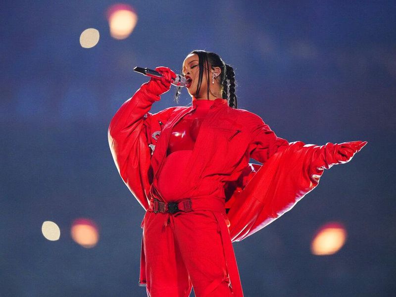 Rihanna performing at Super Bowl LVII
