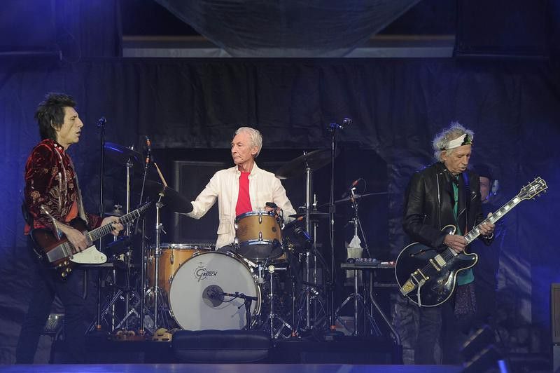 Ronnie Woods, Charlie Watts and Keith Richards performing in London, England, in 2018