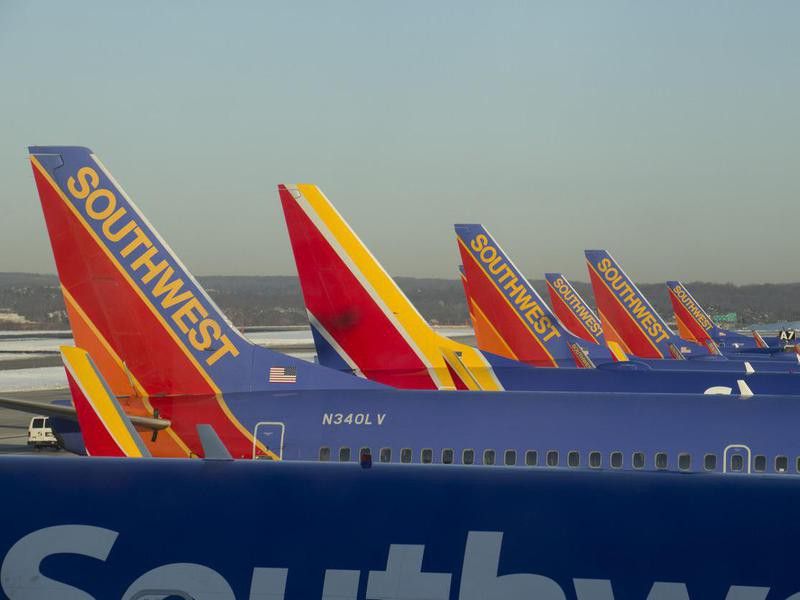 Row of Southwest Airlines planes