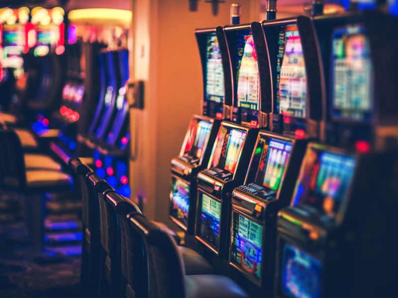 Rows of casino slot machines in Las Vegas