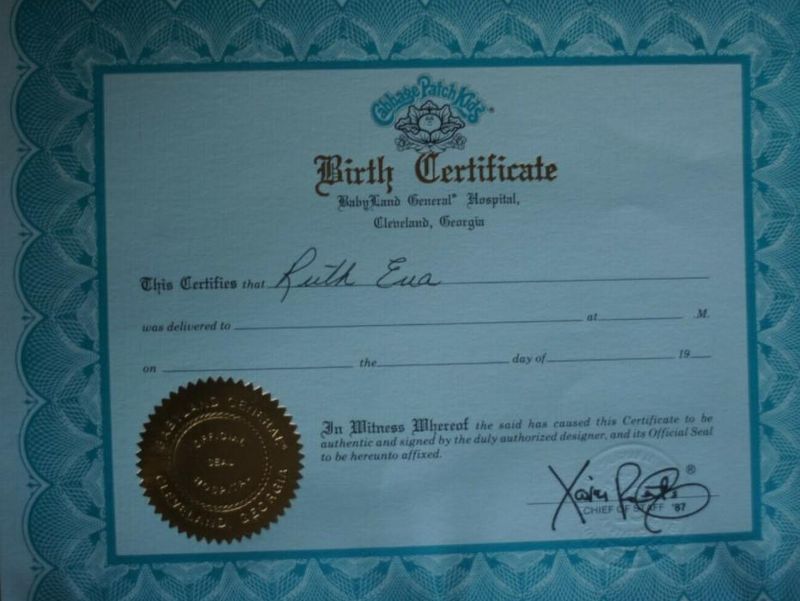 Ruth Eva birth certificate