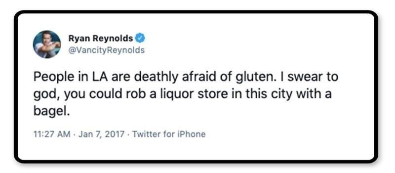 Ryan Reynold's awesome tweet about gluten