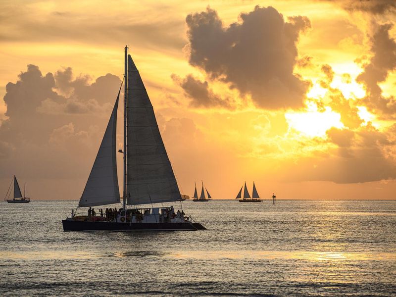 Sailing boats at sunset in Key West, Florida