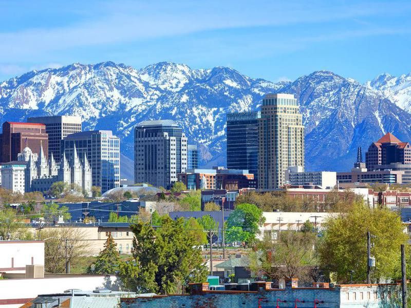 salt lake city downtown with mountains