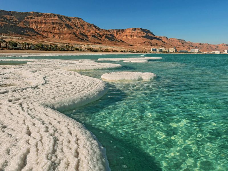 Salt on the shore of the Dead Sea, Israel