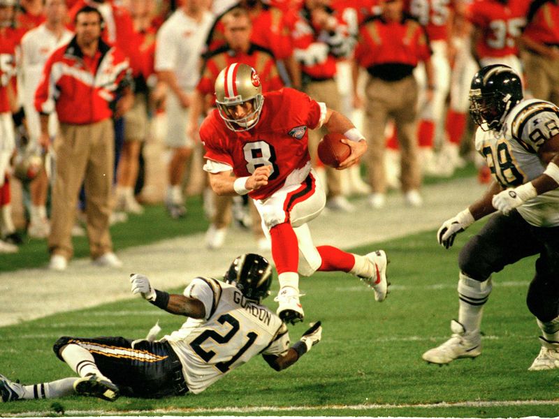 San Francisco 49ers quarterback Steve Young against the San Francisco 49ers in Super Bowl XXIX