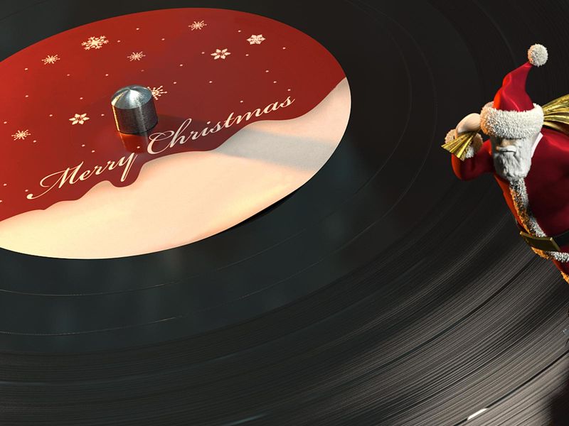 Santa skating on a Vinyl Record