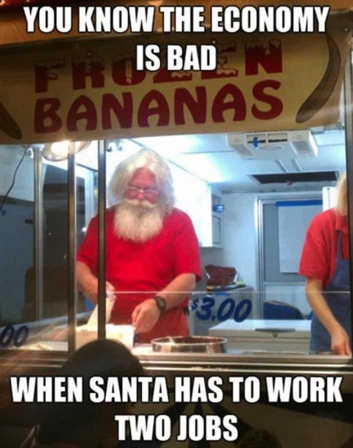 Santa working at a frozen banana stand meme