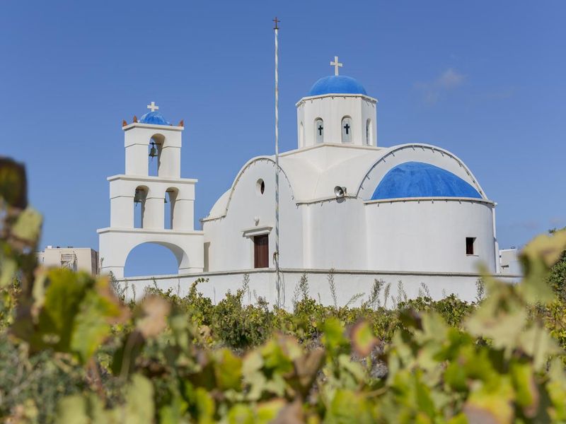 Santorini church with dome in Oia on Greece