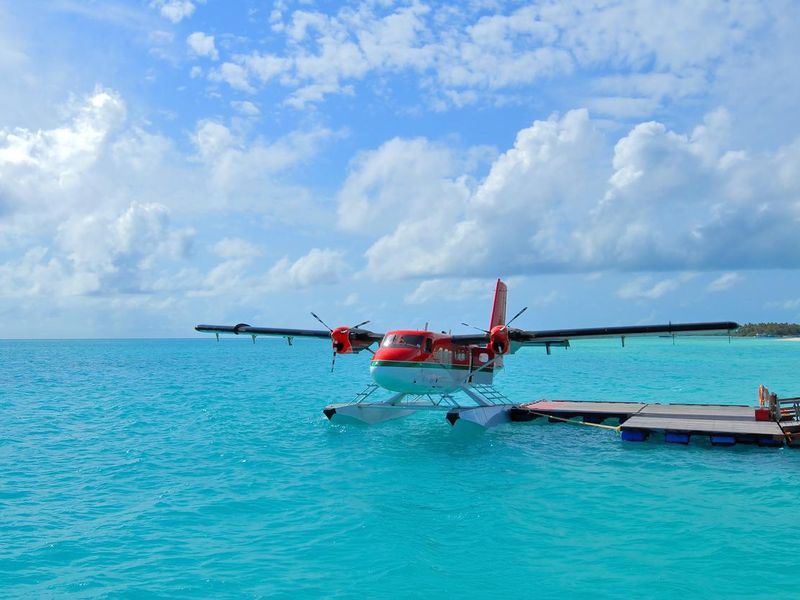 Seaplane at the dock in Maldives