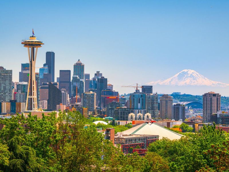 Seattle, Washington, downtown skyline with Mt. Rainier