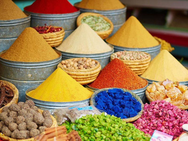 Selection of spices on a Moroccan market