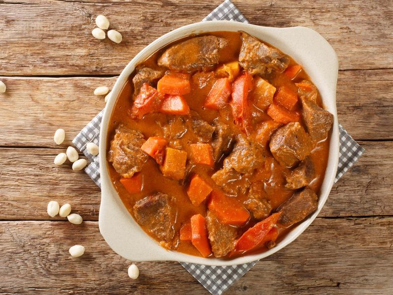 Senegalese stew of beef in peanut sauce with vegetables