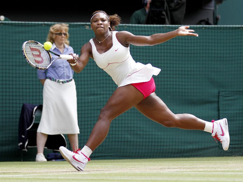 Serena Williams hits a forehand at Wimbledon