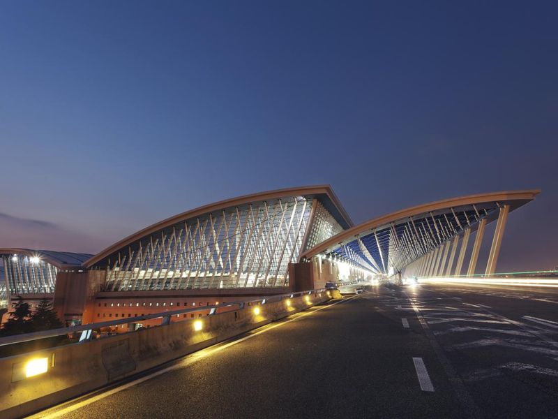 Shanghai Pudong International Airport at night