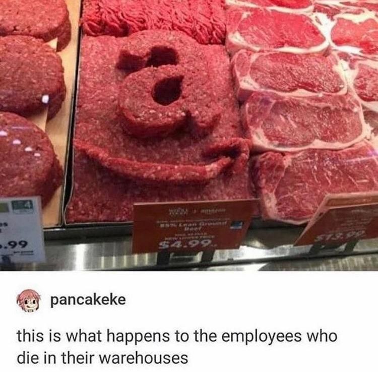shelves of meat