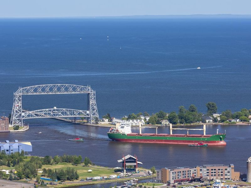 Ship Entering Harbor On Lake Superior