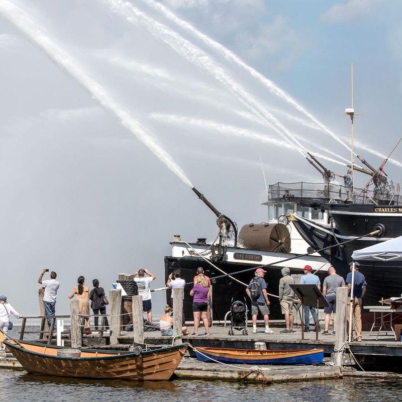 Ships shooting water at Mystic Seaport Museum