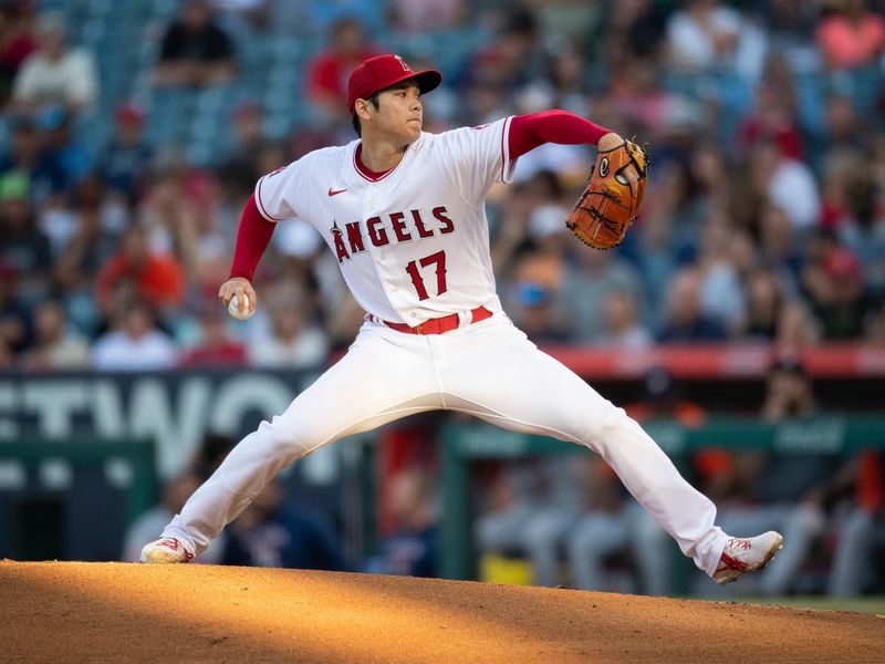 Shohei Ohtani pitching for the Los Angeles Angels
