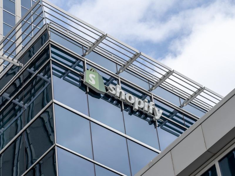 Shopify sign on their headquarters building in Ottawa, Ontario, Canada