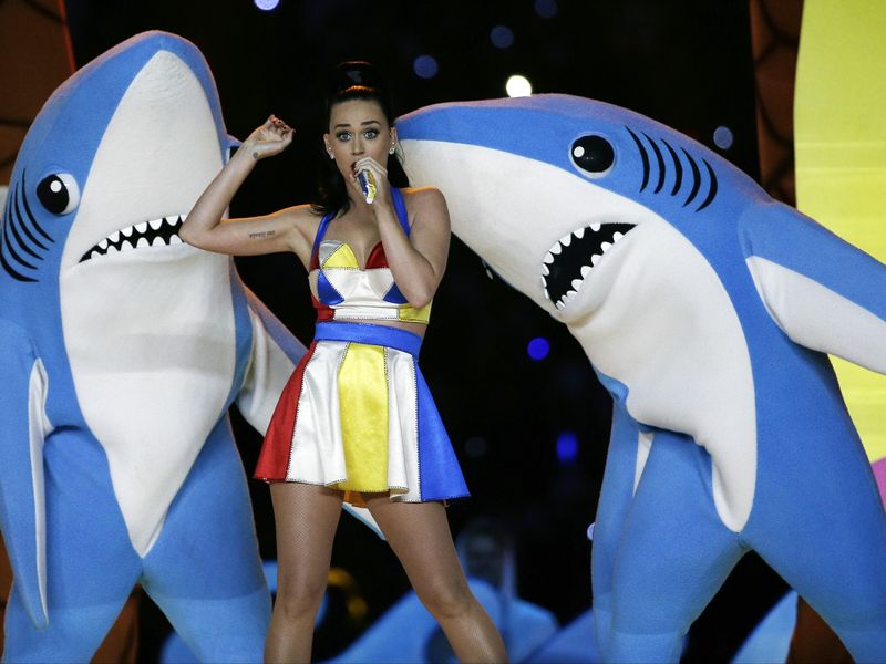 Singer Katy Perry performs during halftime of Super Bowl XLIX