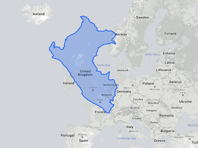 Size of Peru compared to England