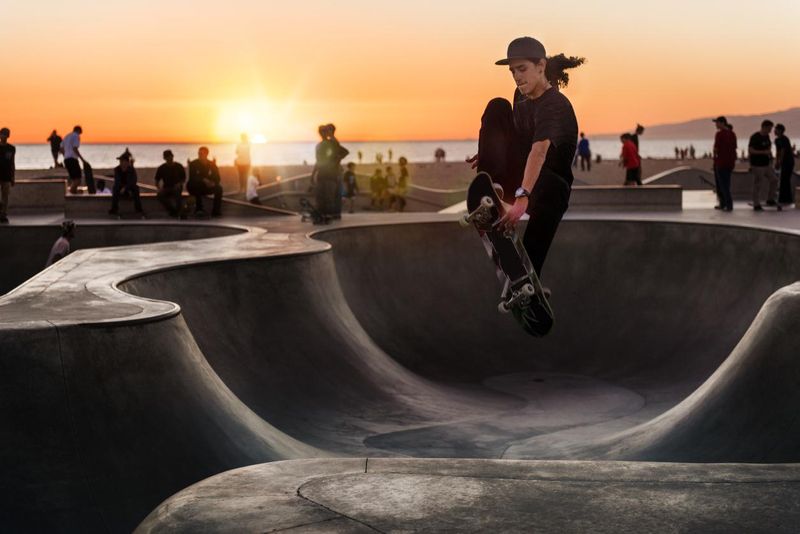 Skateboarder at the a skate park in California