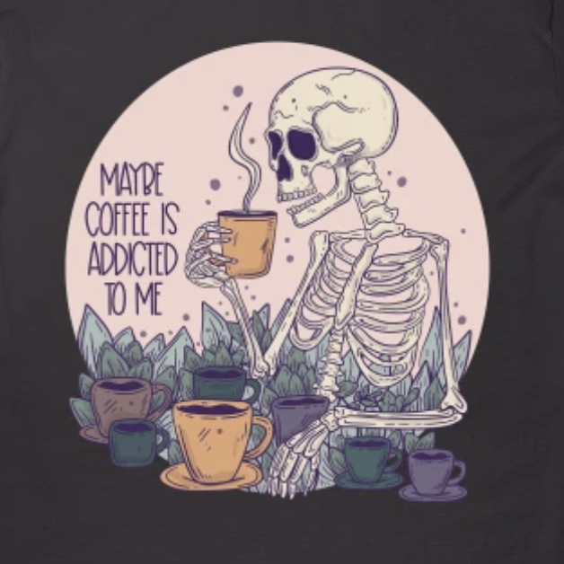 Skeleton drinking coffee tee