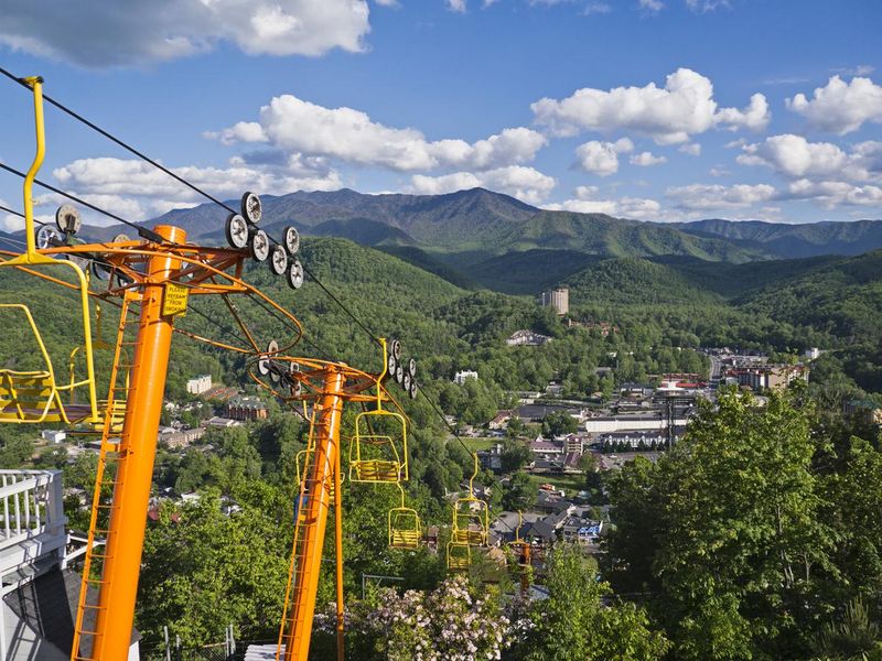 Ski lift overlooking the Smoky Mountains and Gatlinburg