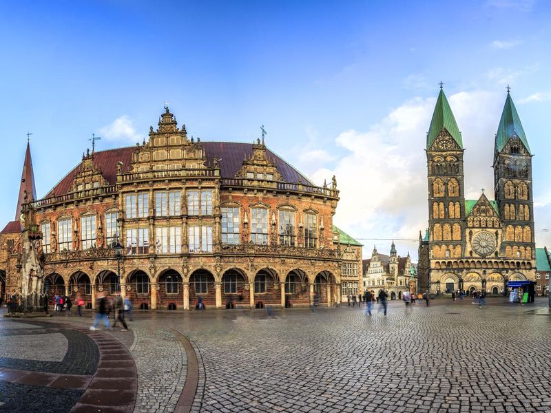 Skyline of Bremen main market square in Germany