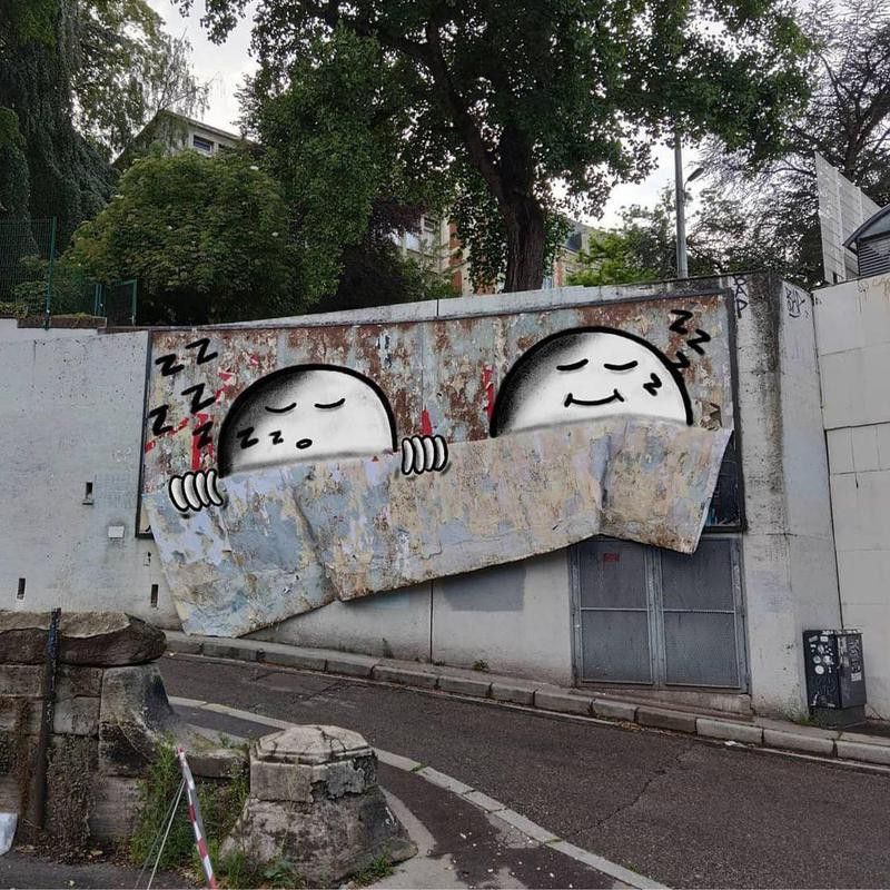 Sleeping street art intervention in Europe