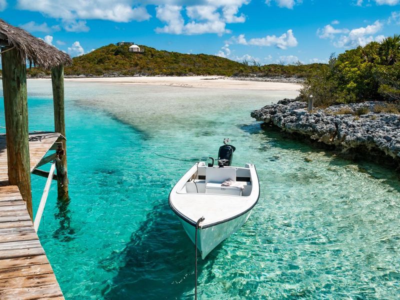 Small boat at the Exuma Islands in the Bahamas
