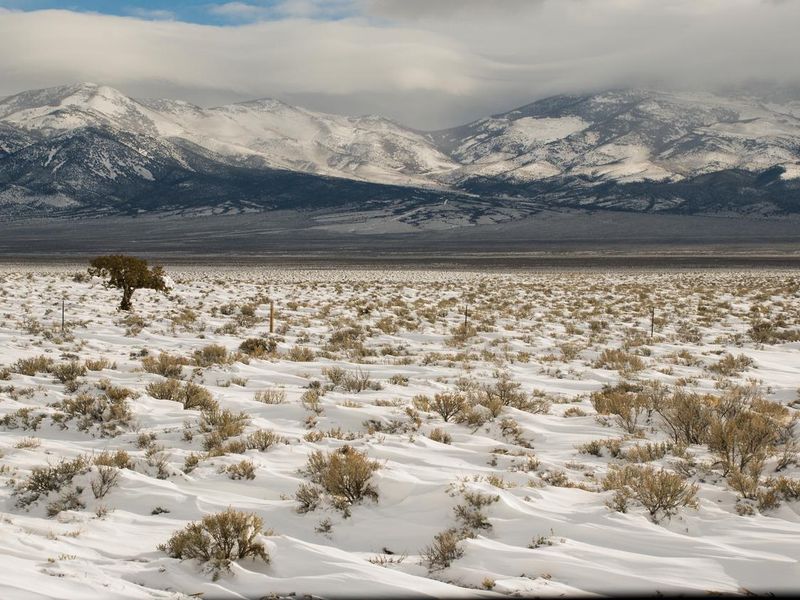 Snowdrifts on Great Basin Landscape near Baker Nevada