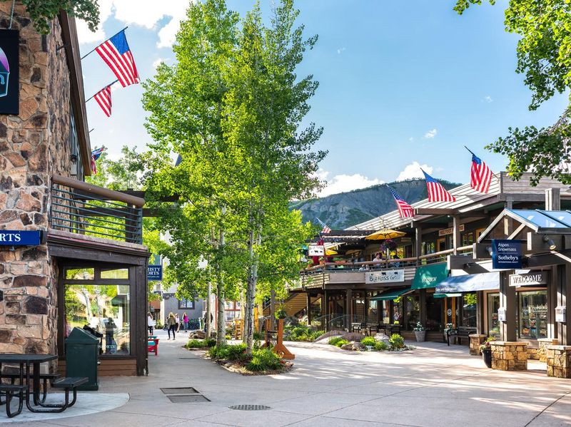 Snowmass village, Aspen with shopping mall in Colorado downtown