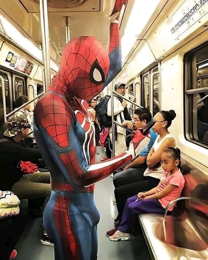 Spider-Man on the subway