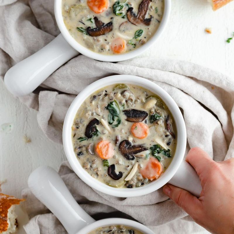 Spinach and Mushroom Wild Rice Soup recipe