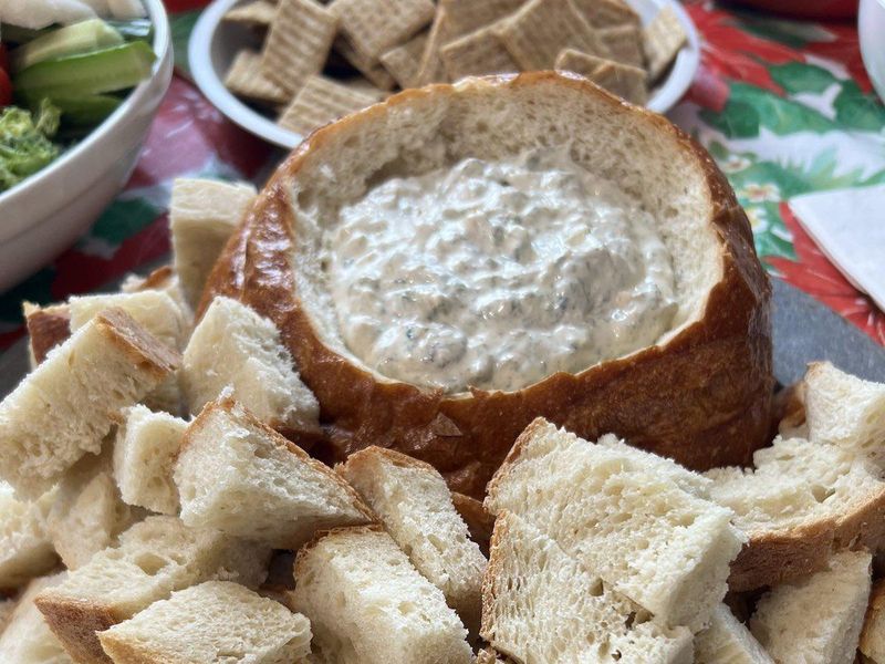 Spinach dip with sourdough bread