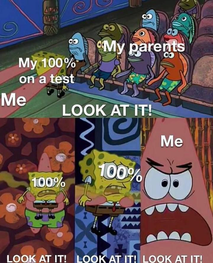 Spongebob: Showing parents a good grade meme