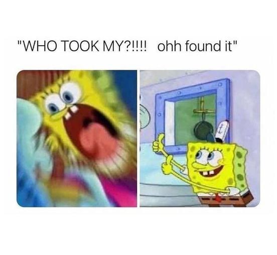 SpongeBob trying to find something