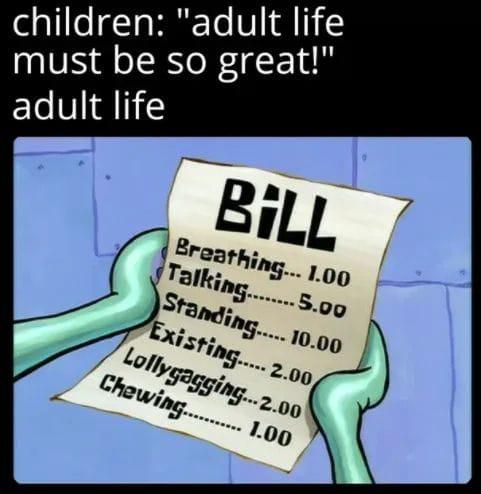 Squidward holding a bill