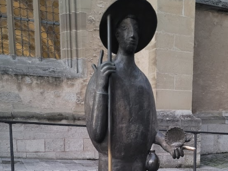 Statue of saint Jacob holding shell Rothenburg