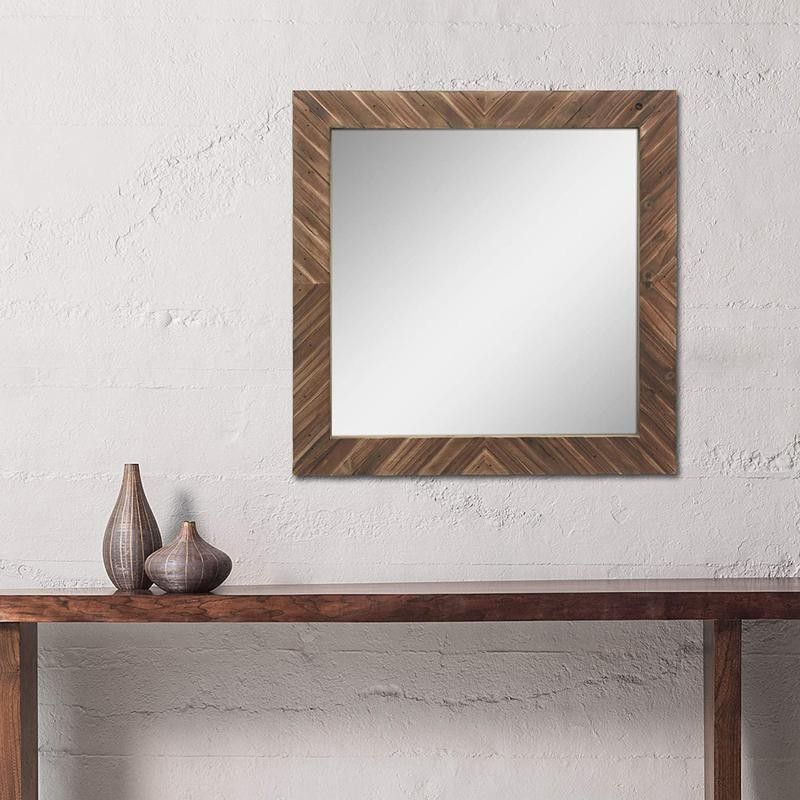 Stonebriar Square Textured Wooden Chevron Hanging Wall Mirror